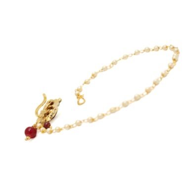 Gold Plated Red Pearl Nose Ring