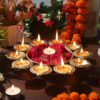 Diya Shape Flower Decorative Urli Handcrafted Bowl for Floating Flowers and Tea Light Candles Home, Office, and Table Decor| Diwali Decoration Items for Home (10 Inches) 3 flower shape diyas