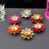 Handicraft Brass Lotus Diya for Puja Kamal Patti Flower Shaped Brass Diyas Oil Lamp for Pooja Room (Pack of 6) 5 Lotus Diya with background