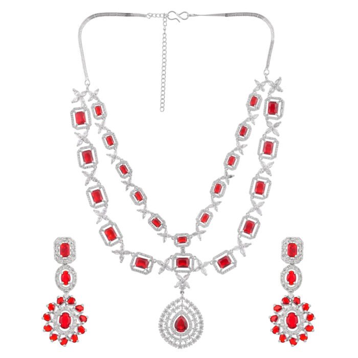 Ruby American Diamond Necklace Set