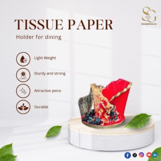 Resin Tissue Paper Holder-Handcrafted Red & Golden Flake with Crystals